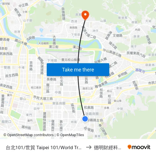 台北101/世貿 Taipei 101/World Trade Center to 德明財經科技大學 map