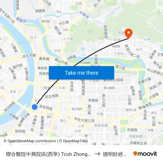 聯合醫院中興院區(西寧) Tcuh Zhongxin Branch (Xining) to 德明財經科技大學 map