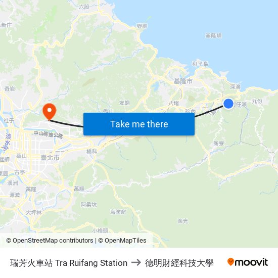 瑞芳火車站 Tra Ruifang Station to 德明財經科技大學 map