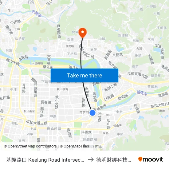 基隆路口 Keelung Road Intersection to 德明財經科技大學 map