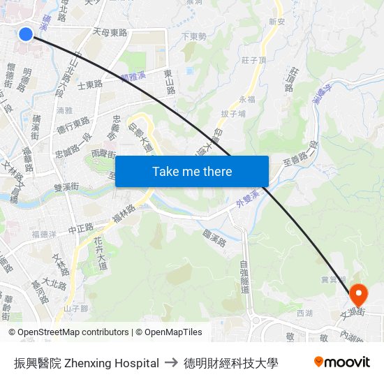 振興醫院 Zhenxing Hospital to 德明財經科技大學 map