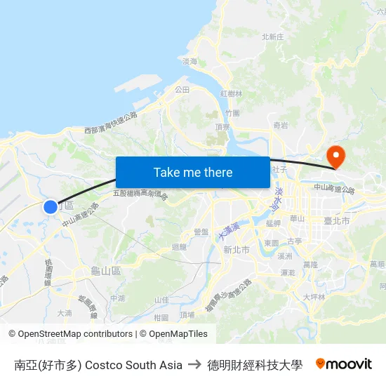 南亞(好市多) Costco South Asia to 德明財經科技大學 map