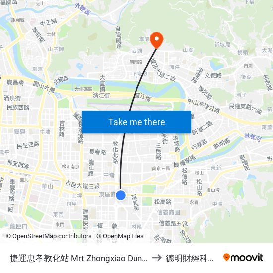 捷運忠孝敦化站 Mrt Zhongxiao Dunhua Station to 德明財經科技大學 map