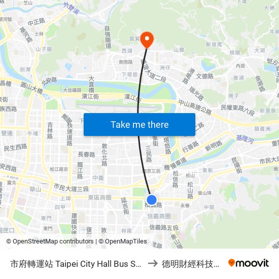 市府轉運站 Taipei City Hall Bus Station to 德明財經科技大學 map