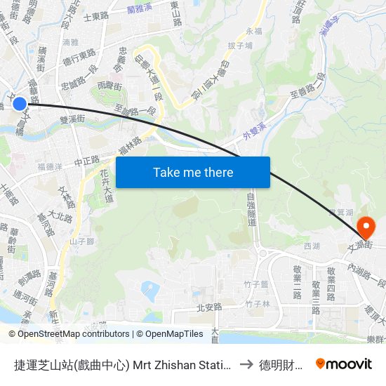 捷運芝山站(戲曲中心) Mrt Zhishan Station(Taiwan Traditional Theatre Center) to 德明財經科技大學 map