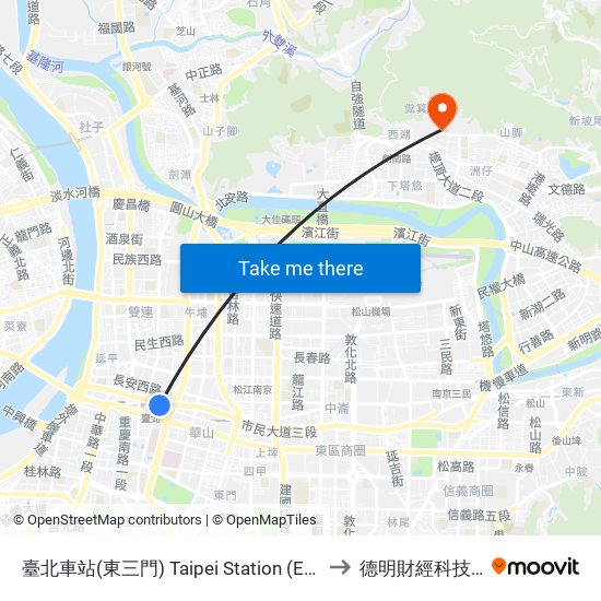 臺北車站(東三門) Taipei Station (East Gate) to 德明財經科技大學 map