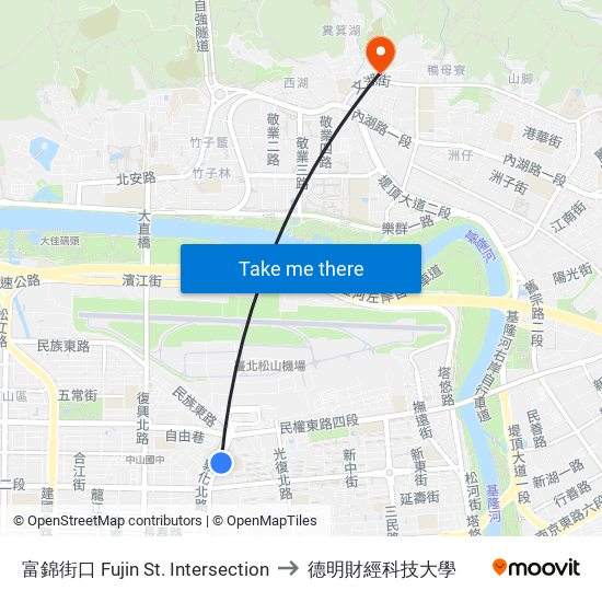 富錦街口 Fujin St. Intersection to 德明財經科技大學 map