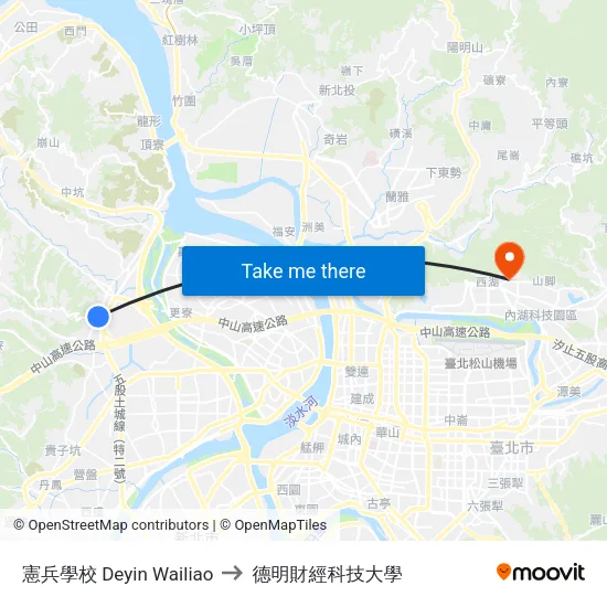 憲兵學校 M.P School to 德明財經科技大學 map