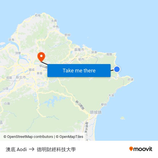 澳底 Aodi to 德明財經科技大學 map