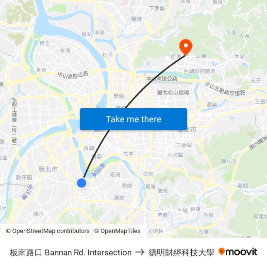 板南路口 Bannan Rd. Intersection to 德明財經科技大學 map