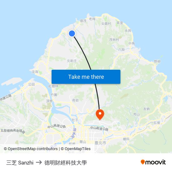 三芝 Sanzhi to 德明財經科技大學 map