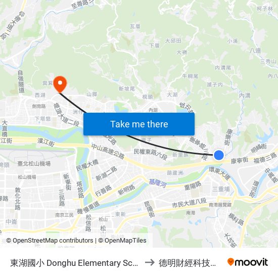 東湖國小 Donghu Elementary School to 德明財經科技大學 map