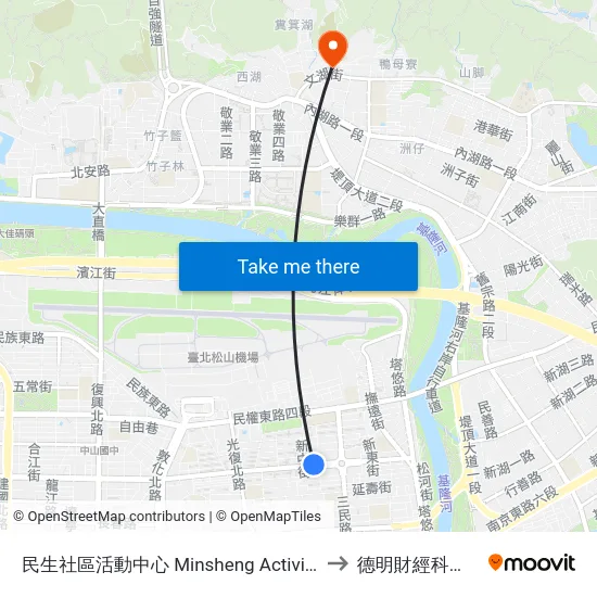 民生社區活動中心 Minsheng Activity Center to 德明財經科技大學 map