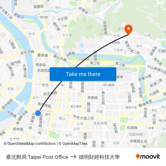 臺北郵局 Taipei Post Office to 德明財經科技大學 map