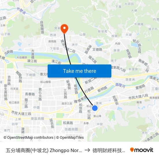 五分埔商圈(中坡北) Zhongpo North Rd. to 德明財經科技大學 map
