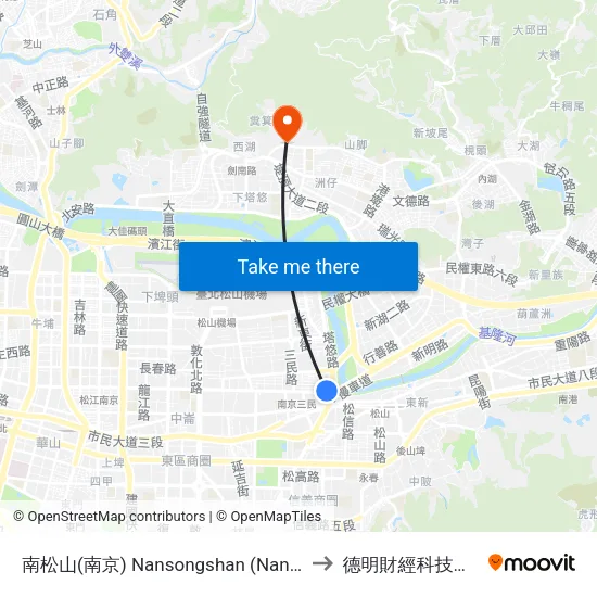 南松山(南京) Nansongshan (Nanjing) to 德明財經科技大學 map