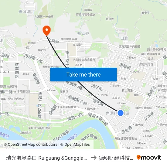 瑞光港墘路口 Ruiguang &Gangqian Roads to 德明財經科技大學 map