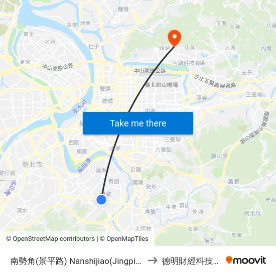 南勢角(景平路) Nanshijiao(Jingping Rd.) to 德明財經科技大學 map