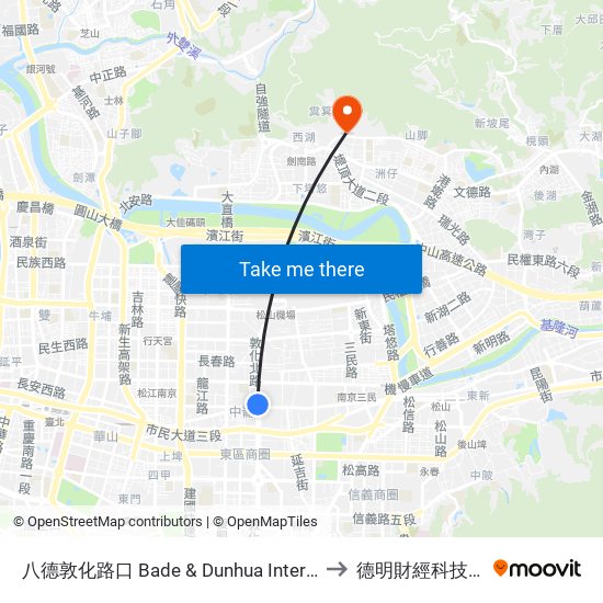 八德敦化路口 Bade & Dunhua Intersection to 德明財經科技大學 map