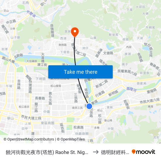 饒河街觀光夜市(塔悠) Raohe St. Night Market (Tayou) to 德明財經科技大學 map