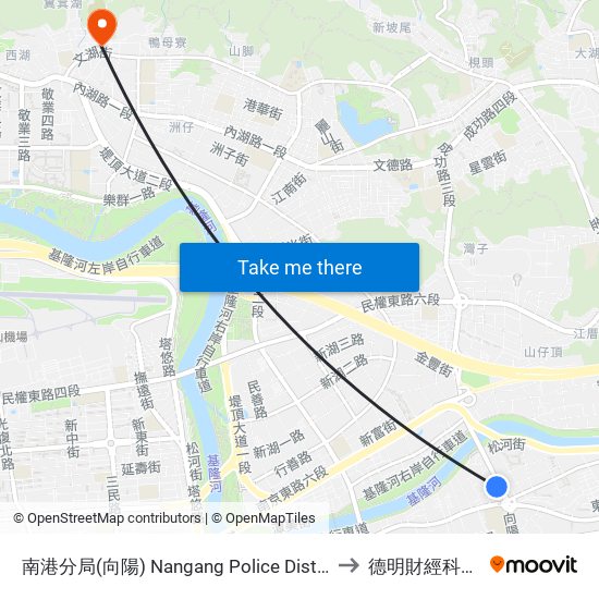 南港分局(向陽) Nangang Police Dist. (Xiangyang) to 德明財經科技大學 map