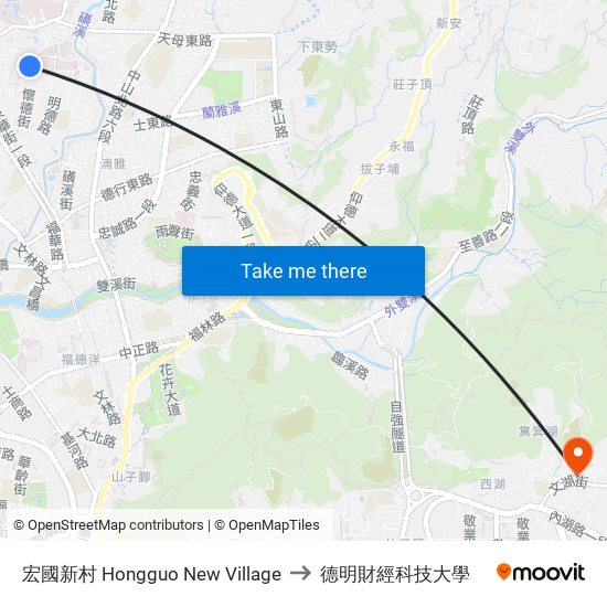 宏國新村 Hongguo New Village to 德明財經科技大學 map