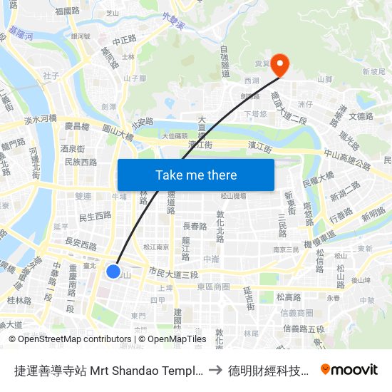 捷運善導寺站 Mrt Shandao Temple Sta. to 德明財經科技大學 map