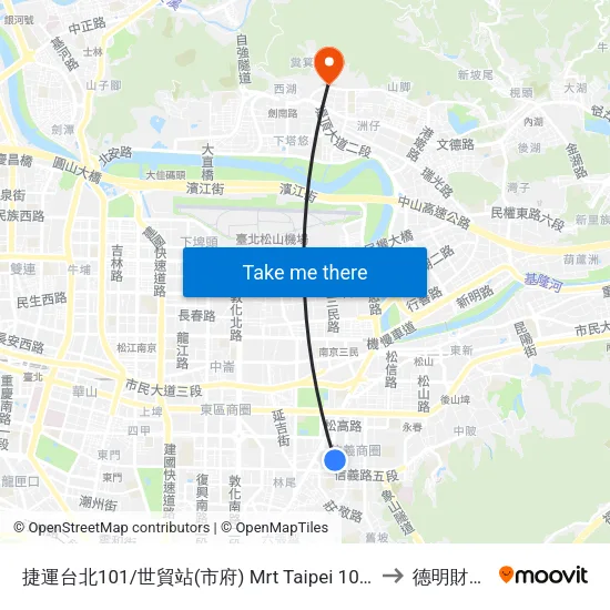 捷運台北101/世貿站(市府) Mrt Taipei 101 / World Trade Center Sta. (City Hall Rd.) to 德明財經科技大學 map