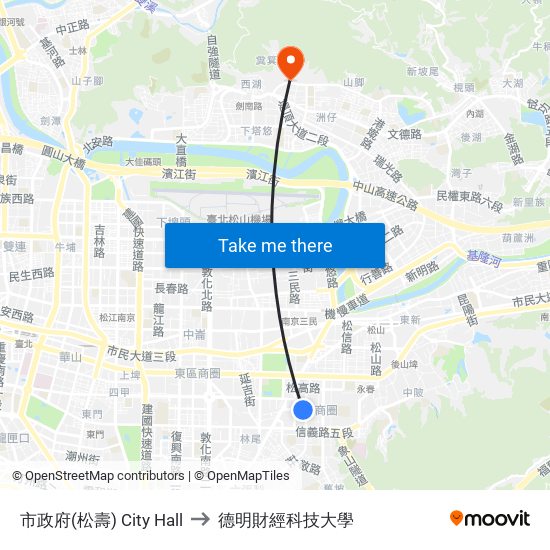 市政府(松壽) City Hall to 德明財經科技大學 map