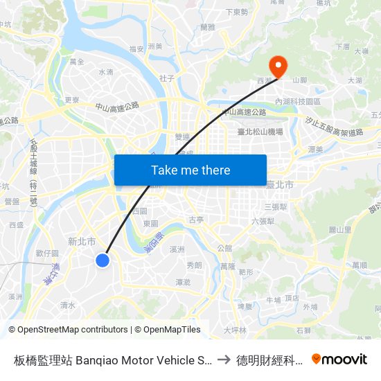 板橋監理站 Banqiao Motor Vehicle Supervision Sta. to 德明財經科技大學 map