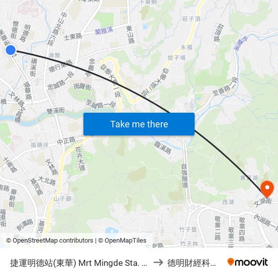 捷運明德站(東華) Mrt Mingde Sta. (Donghua) to 德明財經科技大學 map
