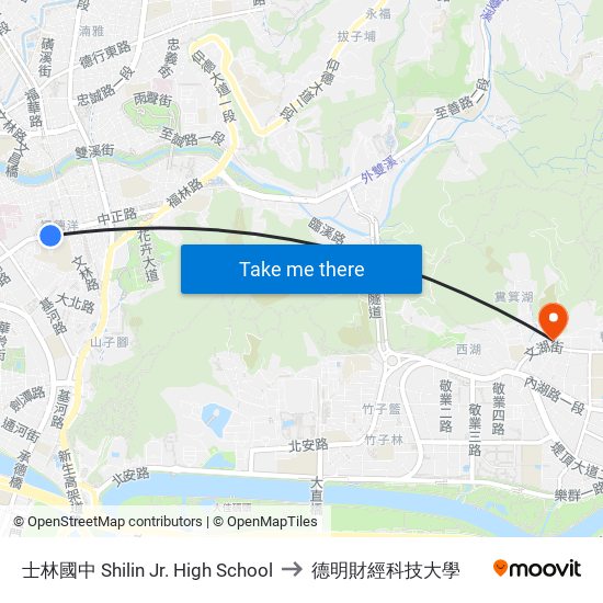 士林國中 Shilin Jr. High School to 德明財經科技大學 map