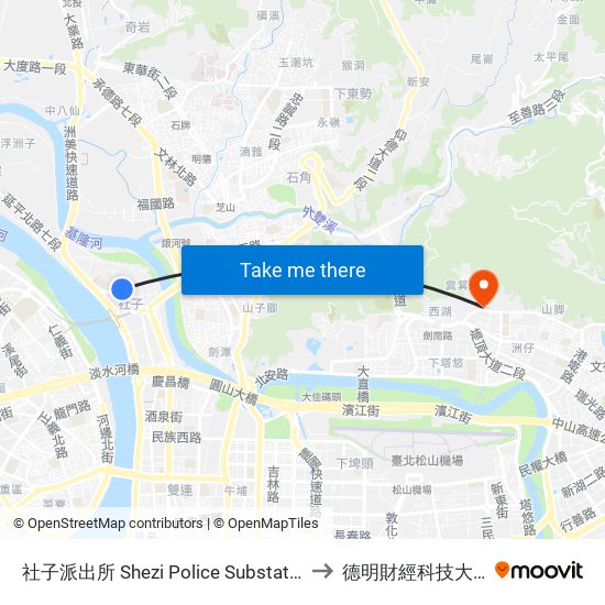 社子派出所 Shezi Police Substation to 德明財經科技大學 map