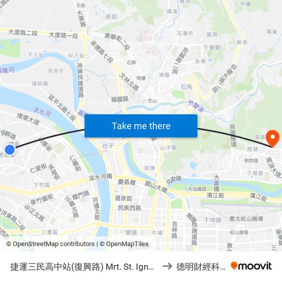 捷運三民高中站(復興路) Mrt. St. Ignatius High School to 德明財經科技大學 map