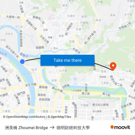 洲美橋 Zhoumei Bridge to 德明財經科技大學 map