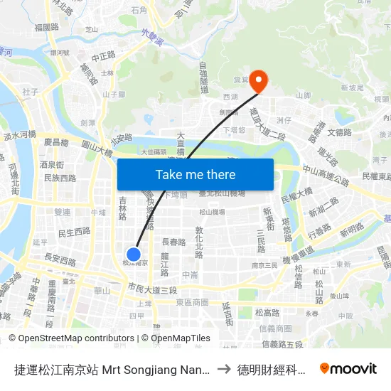 捷運松江南京站 Mrt Songjiang Nanjing Station to 德明財經科技大學 map