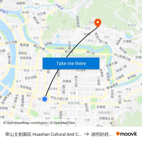 華山文創園區 Huashan Cultural And Creative Industries Park to 德明財經科技大學 map