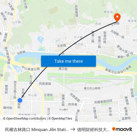 民權吉林路口 Minquan Jilin Station to 德明財經科技大學 map