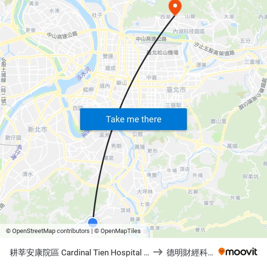 耕莘安康院區 Cardinal Tien Hospital An Kang Branch to 德明財經科技大學 map
