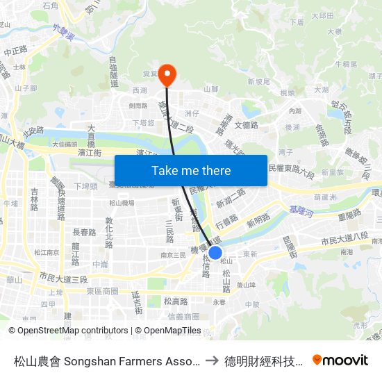 松山農會 Songshan Farmers Association to 德明財經科技大學 map