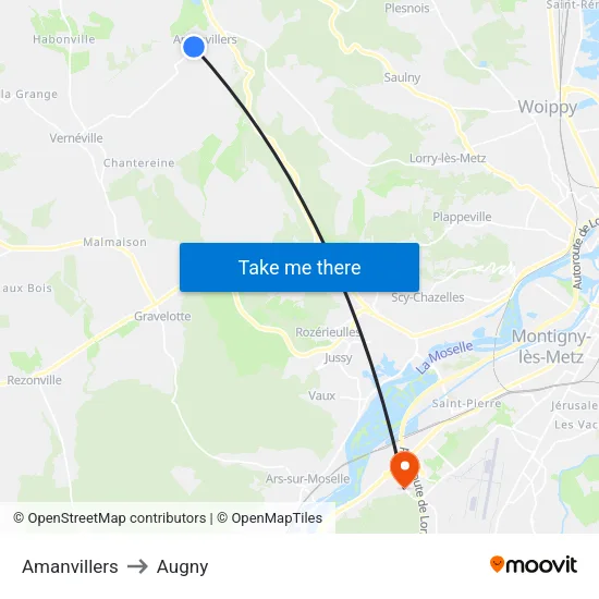 Amanvillers to Augny map