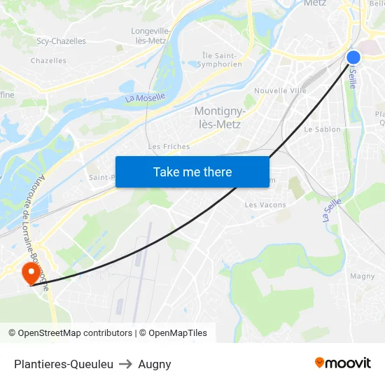 Plantieres-Queuleu to Augny map