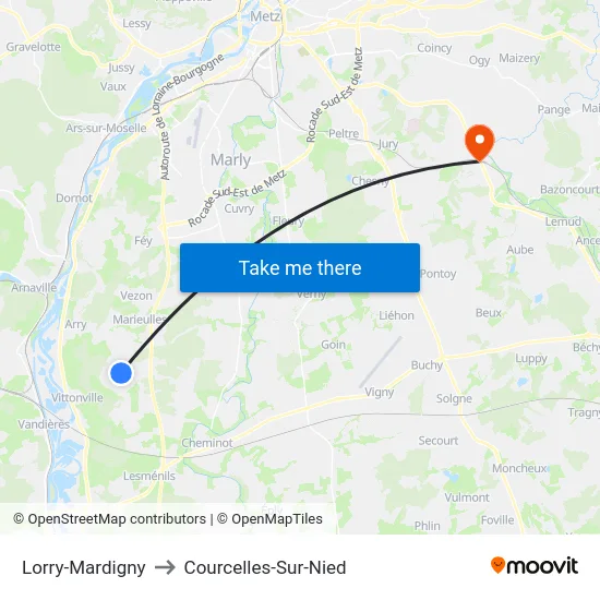Lorry-Mardigny to Courcelles-Sur-Nied map