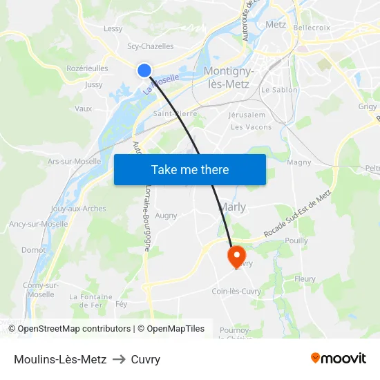 Moulins-Lès-Metz to Cuvry map