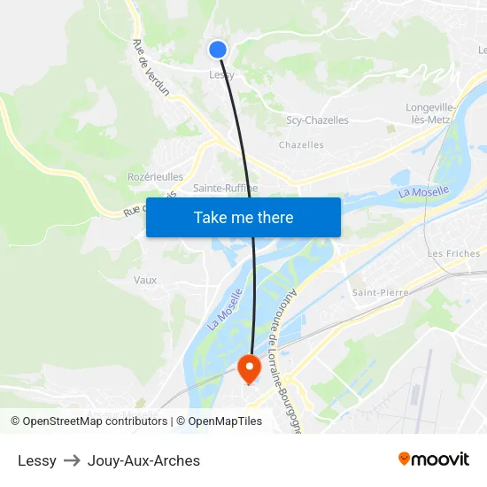 Lessy to Jouy-Aux-Arches map
