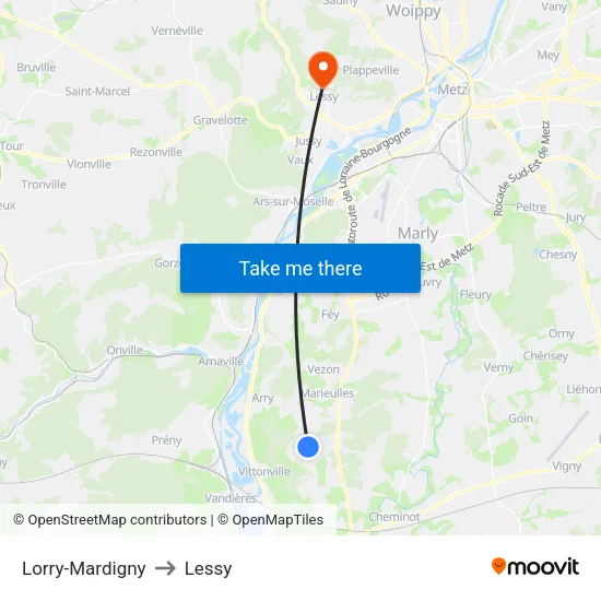 Lorry-Mardigny to Lessy map
