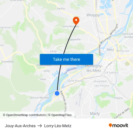 Jouy-Aux-Arches to Lorry-Lès-Metz map
