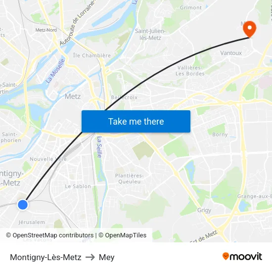 Montigny-Lès-Metz to Mey map