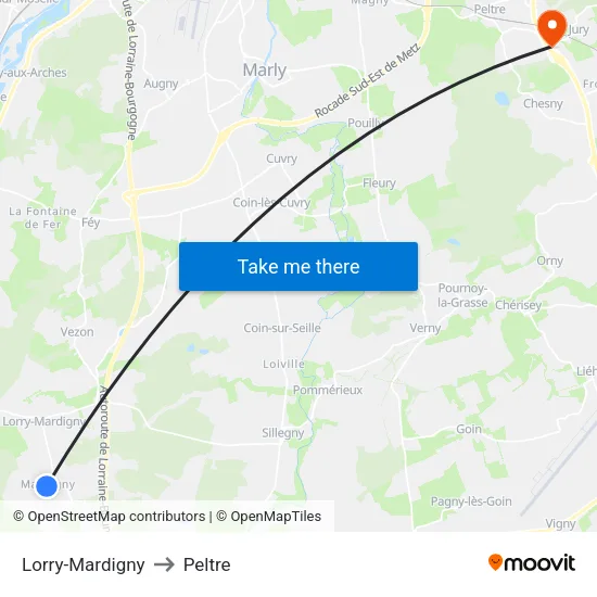 Lorry-Mardigny to Peltre map