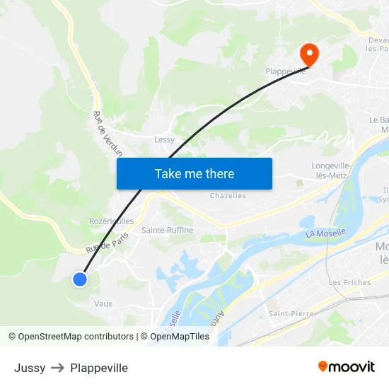 Jussy to Plappeville map
